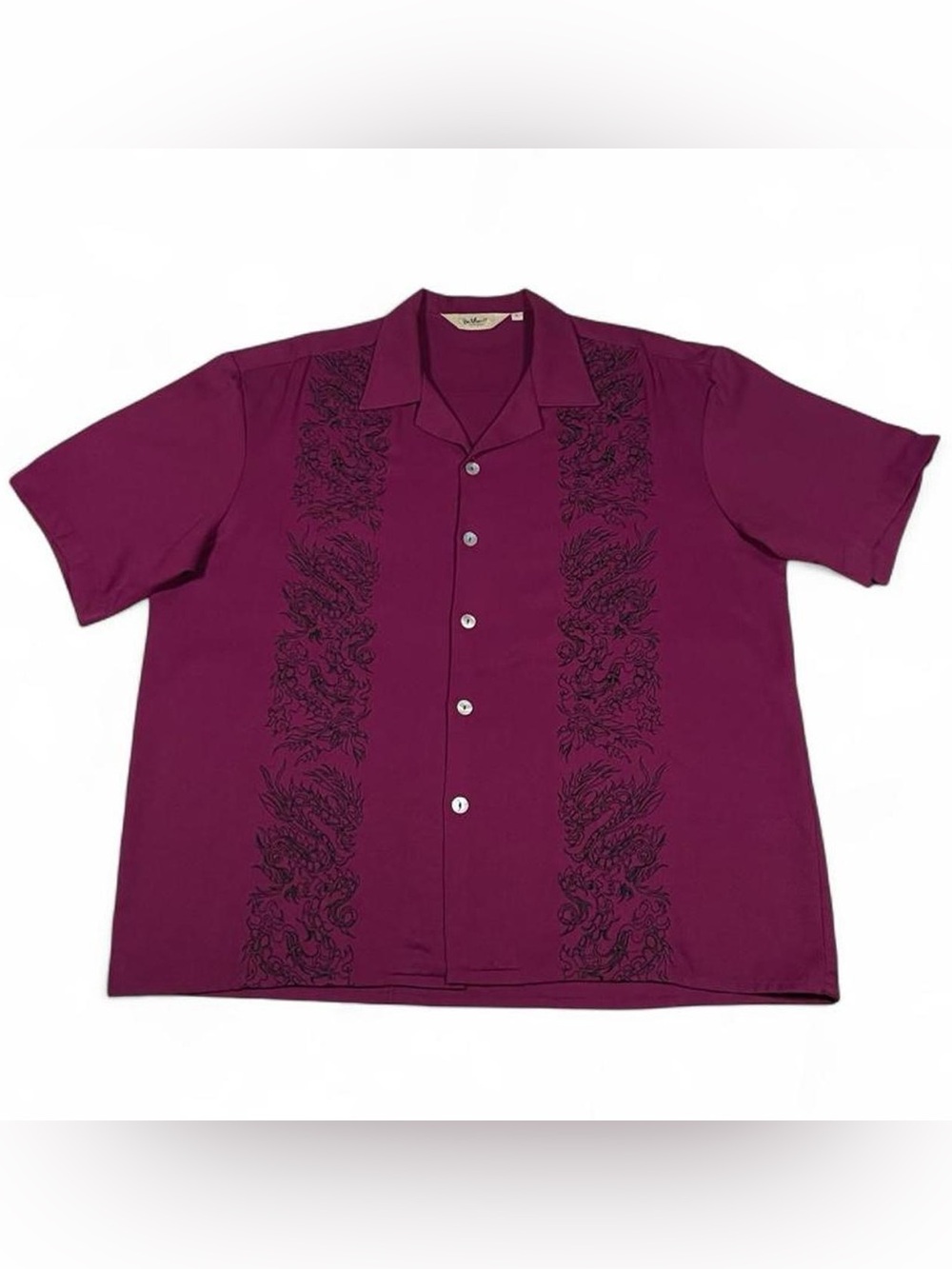 VTG MINT Da Vinci Camp Collar ButtonUp Shirt Magenta Men’s Size XL Dragon Design